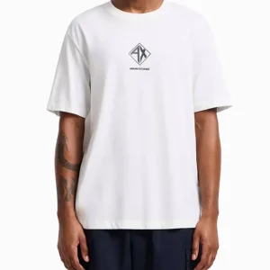 ARMANI EXCHANGE T-shirt bianca mezza manica con logo grafico AX stampato sul petto