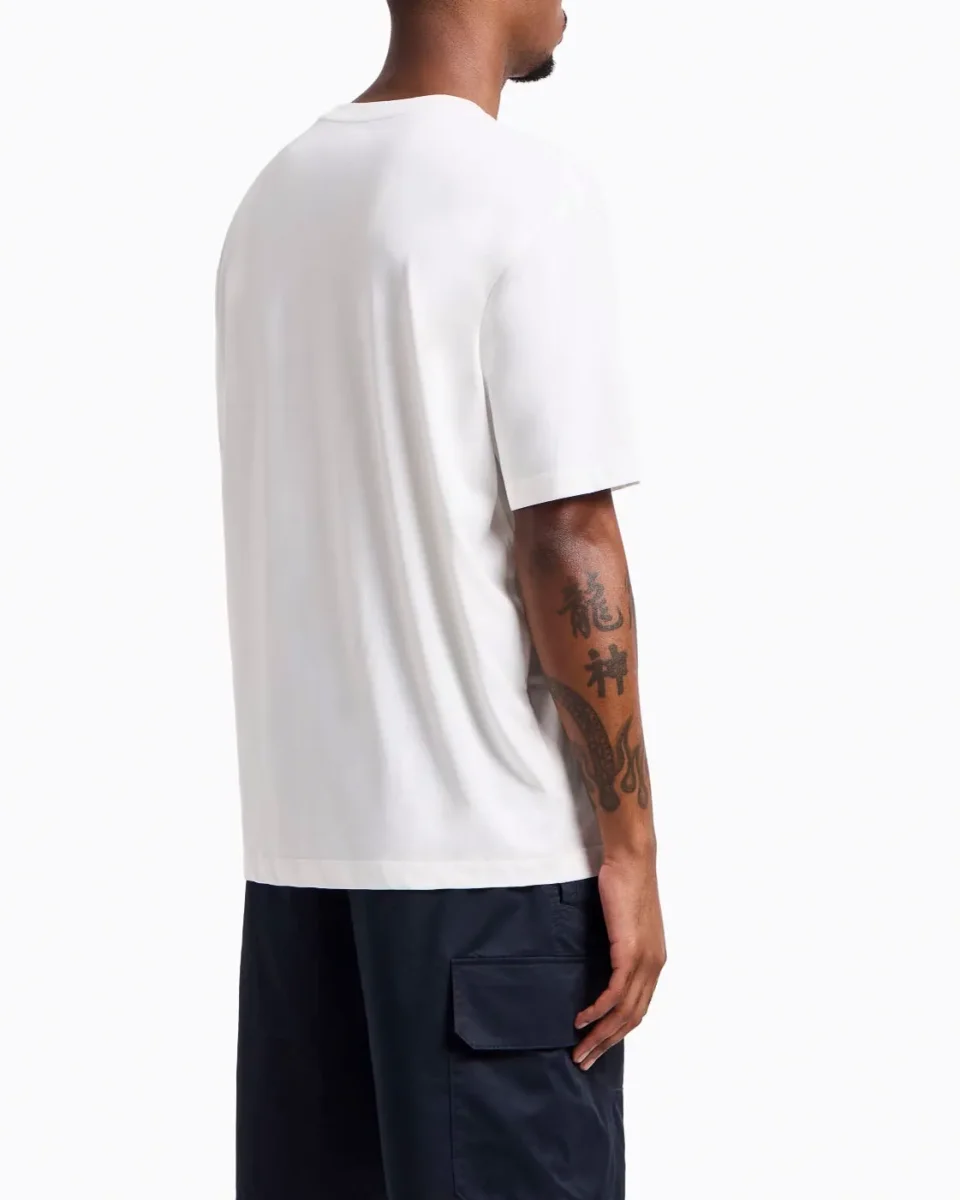 ARMANI EXCHANGE T-shirt bianca mezza manica con logo grafico AX stampato sul petto - immagine 4