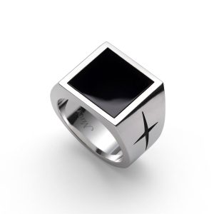 CHRIS CROSS – Anello quadrato argento con pietra dura Onice