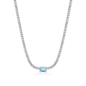 Collana Tennis in Argento 925 con zirconi e pietra centrale in vari colori