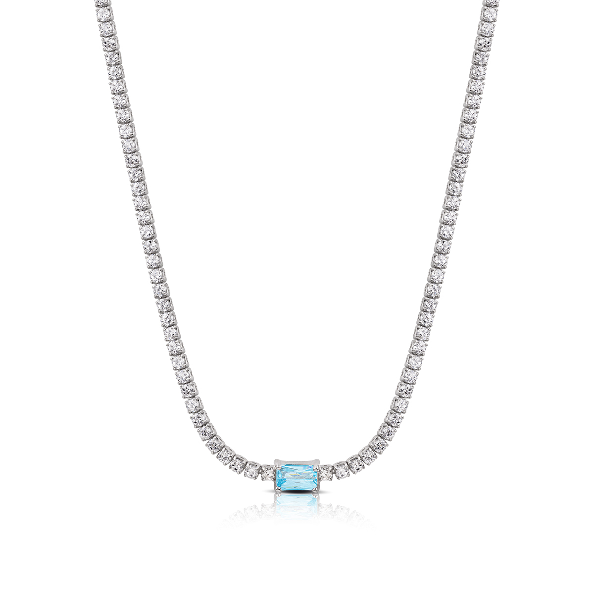 Collana Tennis in Argento 925 con zirconi e pietra centrale in vari colori