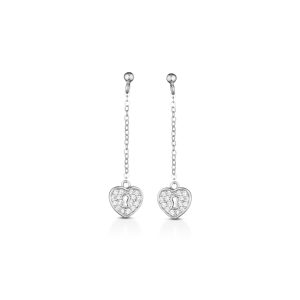 Orecchini pendenti in Argento 925, lucchetto a forma di cuore con pavè di zirconi