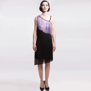Beatrice B – Abito Charleston Nero con Frange Viola