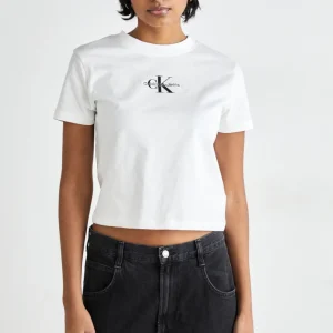 CALVIN KLEIN T-shirt corta con monogramma(BIANCA-NERA)