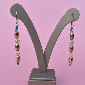 Stupendi orecchini in argento con ovali d’argento rosé e filo di cotone marino verde Tiffany – Orecchini pendenti – S – O48 – ORECCHINI DA DONNA